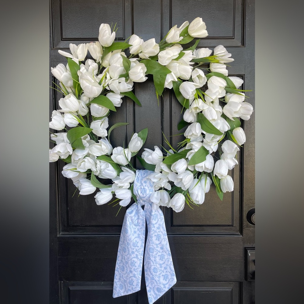 Beautiful custom embroidered monogram wreath sash or Easter basket bow